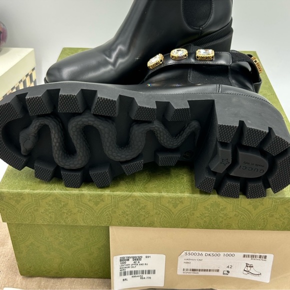 Women’s Gucci, black heel trip embellished Chelsea boots size 42 made in Italy - Picture 10 of 11